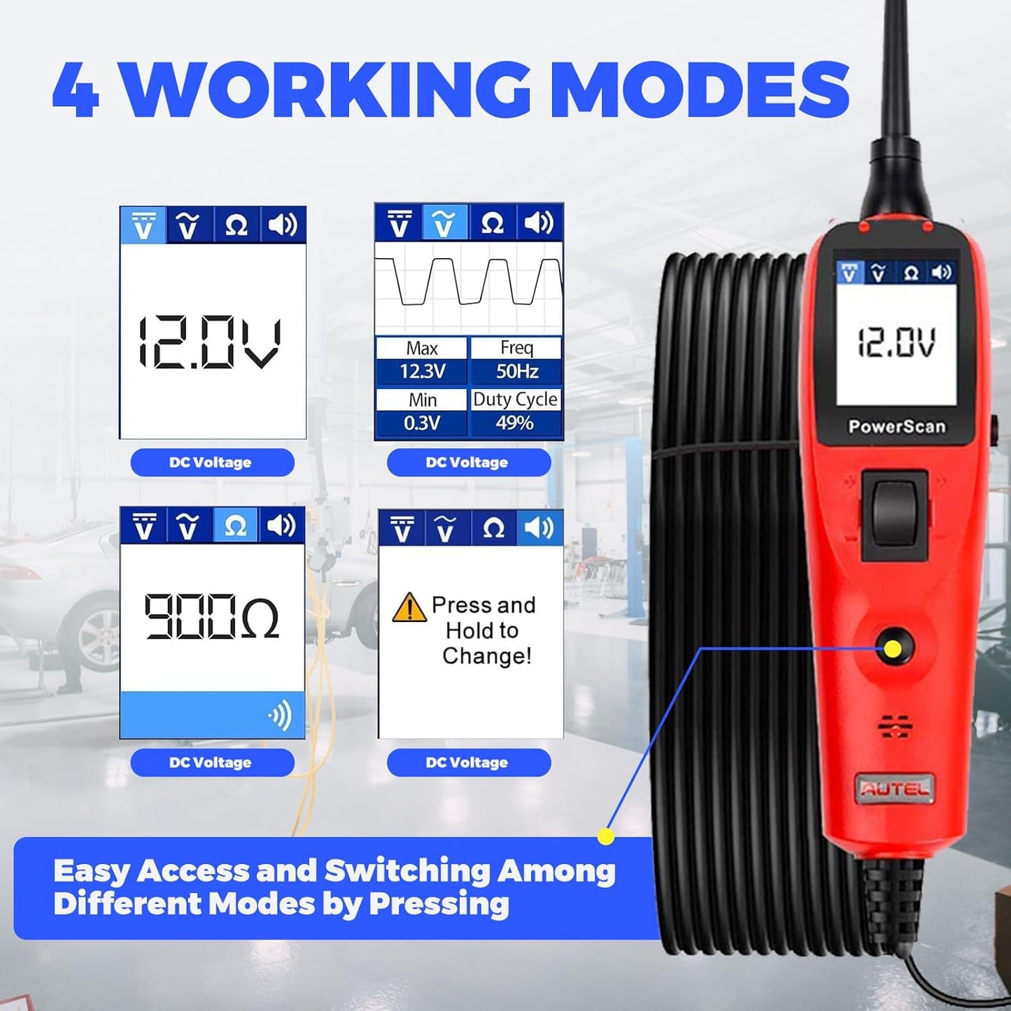 Autel PowerScan PS100 Circuit Tester, 12V 24V Automotive Electrical Tester, Circuit Breaker Finder, AC/DC/Continuity/Signal Test, Component Activation, Power Circuit Probe Kit with 40ft Cable