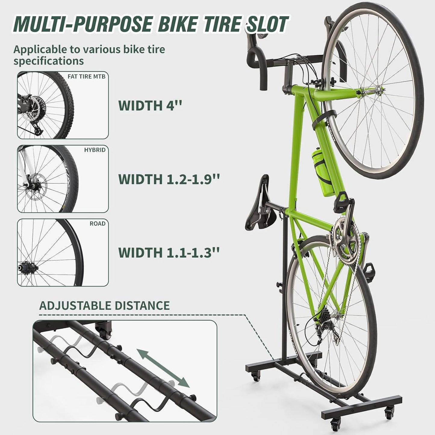 Vertical Bike Stand, Upright Bike Parking Rack Floor, Adjustable Bicycle Storage for Wheels Sizes up to 29", Freestanding Bicycle Organizer with Swivel Casters, Indoor Bike Holder for Garage 2-Pack