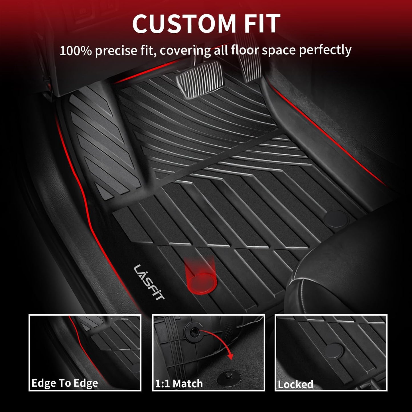 LASFIT Floor Mats for Cadillac XT4 2019-2025, All Weather TPE Custom Fit Automotive Floor Mats for Cars, 1st and 2nd Row Car Floor Mats Full Set for Cadillac XT4 Accessories, 3 PCS, Black