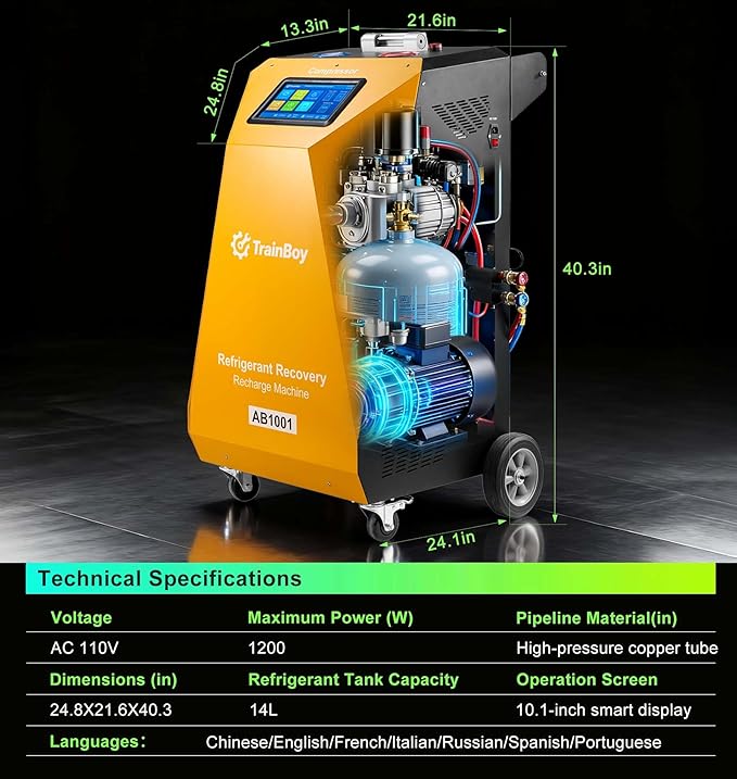 Fully Automatic Refrigerant Recovery Machine for R134A/R1234YF, Cylinder AC Recovery Machine for Automotive HVAC Recovery and Recharge Refrigerant