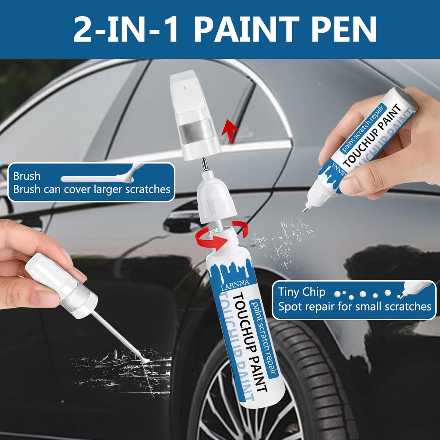 Super White/Ice Cap (040) Touch Up Paint for Toyota-Exact Match 2 in 1 touchup Paint Pen for Chips and Nicks Repair Car Paint Scratch Repair Kit