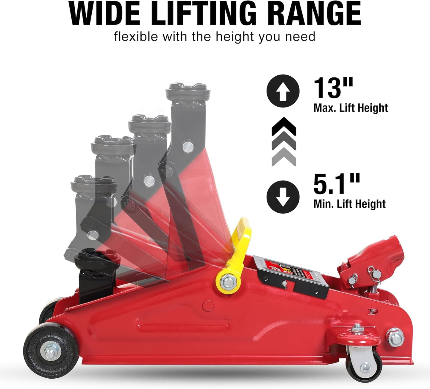 BIG RED TAM82012-1 Torin Low Profile Hydraulic Trolley Service/Floor Jack with Blow Mold Carrying Storage Case, 2 Ton (4,000 lb) Capacity, Red