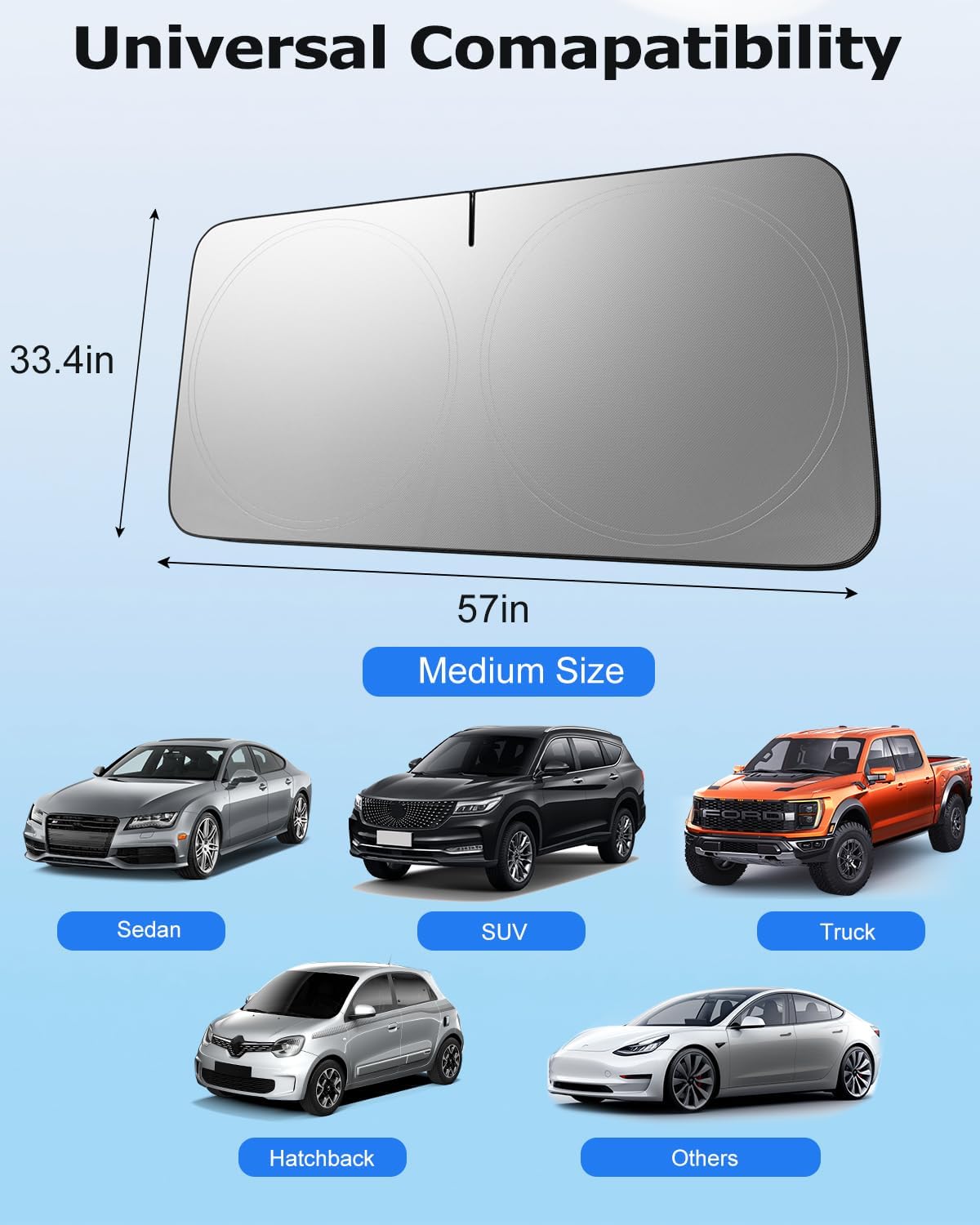 [2025 Upgrade] DMJN Windshield Sun Shade Car, [100% Sun Bolck & UV Reflective] Keep Car Cool & Interior Protection Sunshade, Flexible & Durable Sun Visor Universal Fit Small