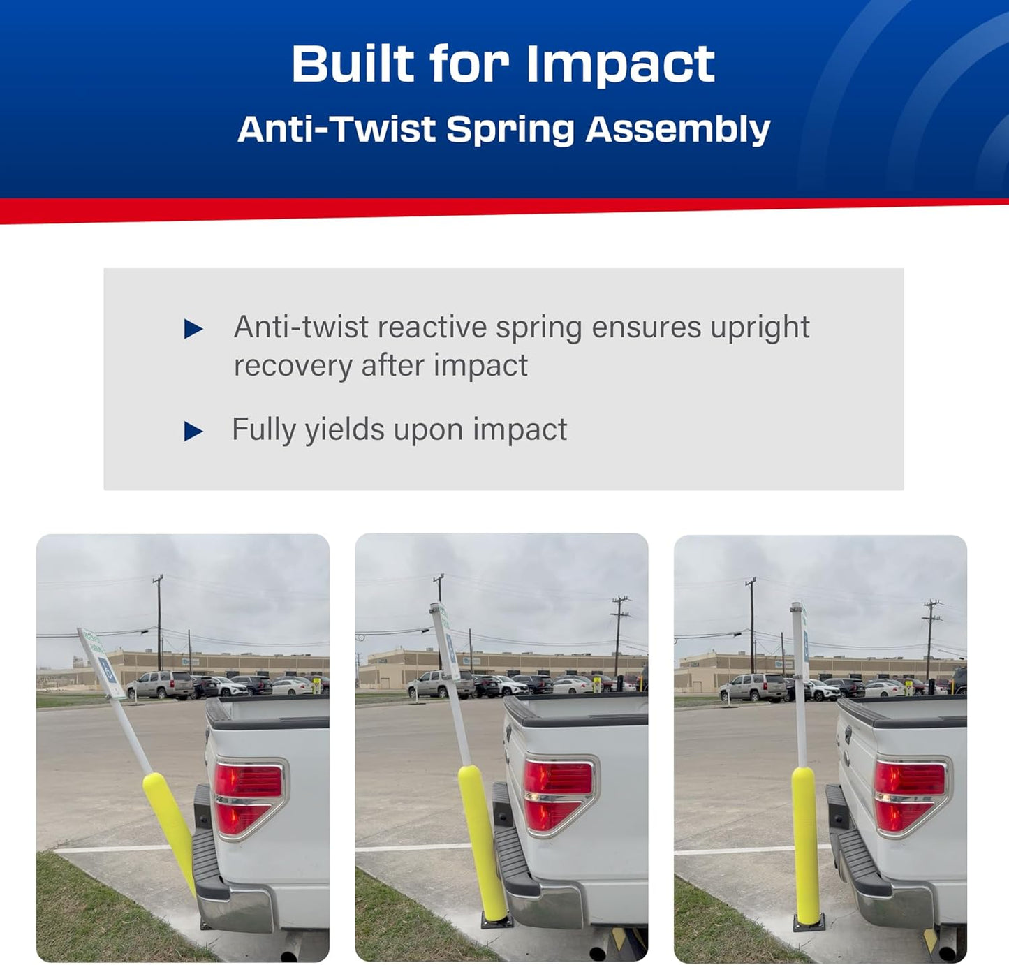 Impact Recovery - Sta-Rite Flexible Sign Post - Sign Holder - Handicap Parking Signs - Made in the USA - 102” with Yellow Bollard - Reserved Parking Signage