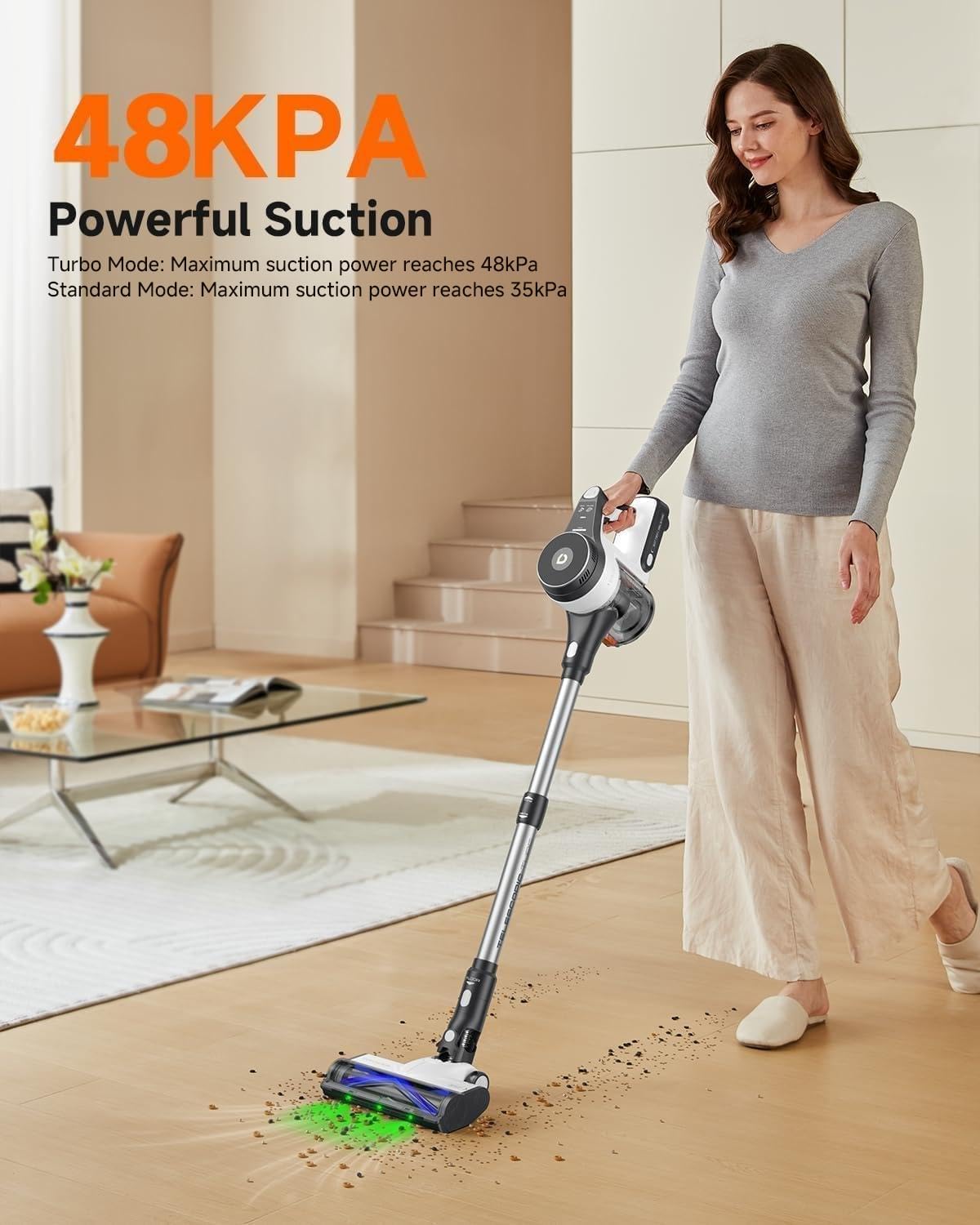 YONNDER Cordless Vacuum Cleaner, 48KPA/550W/60Mins Powerful Stick Vacuum for Home, Anti-Tangle, Self-Standing, Lightweight, Charging Dock, Vacuum Cleaner for Hardwood Floor/Carpet/Pet Hair/Car, M1