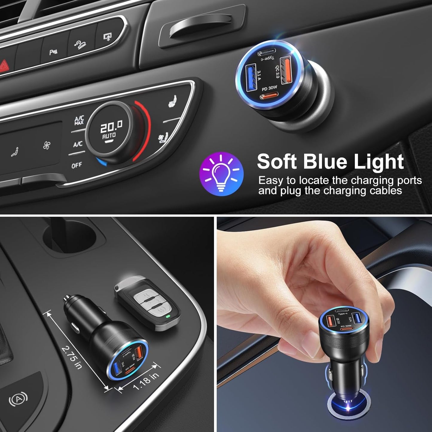 Car Charger Adapter 5 Pack, Bangfun 65W Multi Port 12V USB C & USB A Car Charger PD+QC 3.0 Fast Charging Cigarette Lighter USB Adapter Plug for iPhone 16 15 14 13 Pro Max iPad Samsung Android(Black)