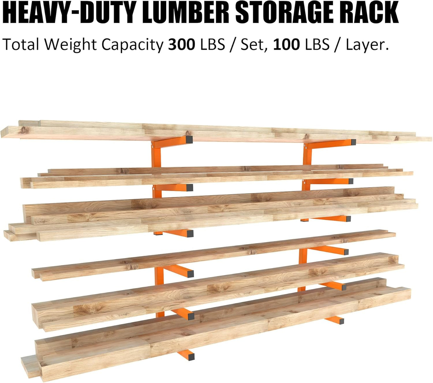 UNITEDPOWER Wall Mount Wood Organizer, Lumber Storage Rack, Heavy Duty Metal Shelf with 6-Level for Workshop or Garage, Indoor Or Outdoor Use-4 Hook