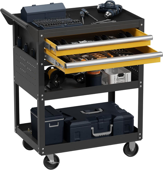 5-Tier Rolling Tool Cart on Wheels, Tool Storage Organizer for Mechanic, Heavy Duty Utility Cart with Drawers, Pegboards, Locking System, Suitable for Garage, Workshop, Warehouse