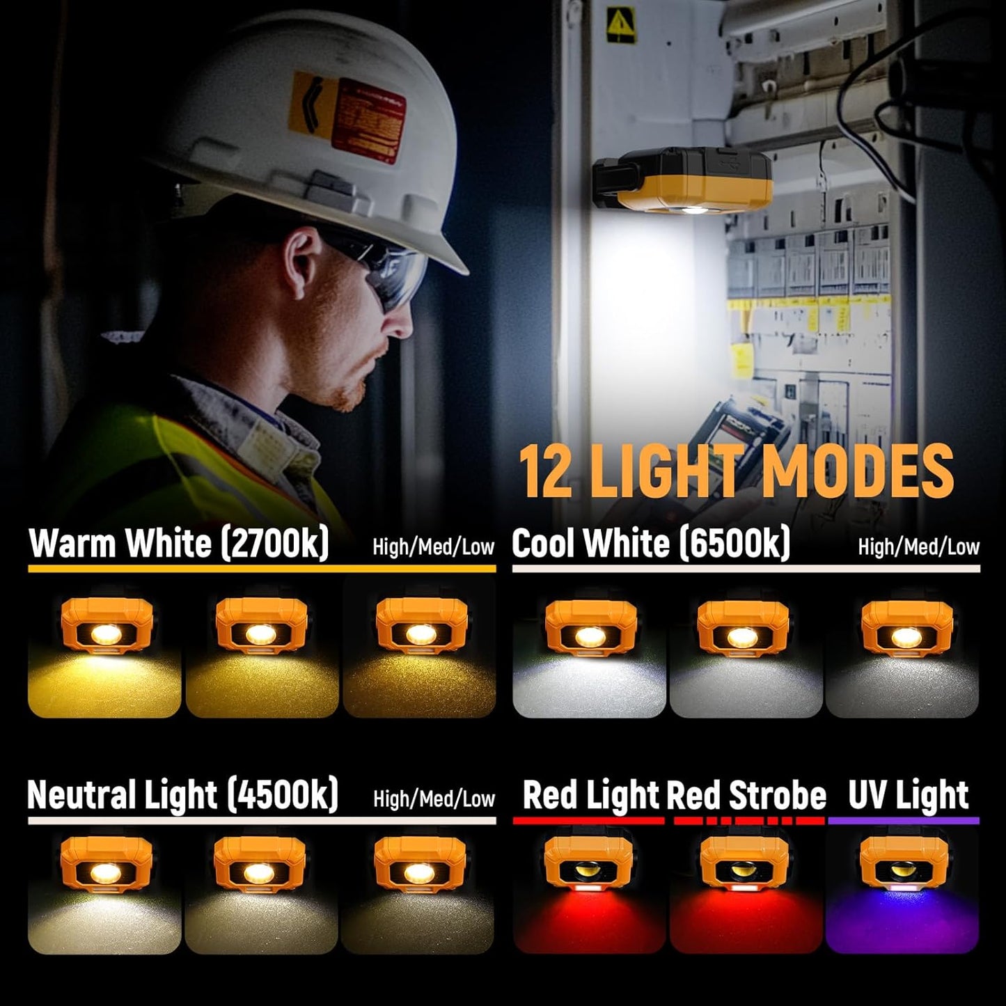 Adelante 2Pack Magnetic Work Light Rechargeable, 1500LM LED Work Light, 360° Rotating Stand 3 Color Temperature 12 Modes Waterproof Bright Flashlight for Mechanic, Shop, Working on Cars, Power Outages