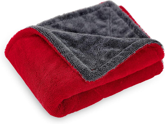 LIVOS Extra Large Car Drying Towel, Twisted Terry Microfiber Towels for Cars, 1000GSM Professional Quick Dry Cleaning Cloth for Car, Scratch-Free, Absorbent Wash Towel, 25" x 36" (Red&Grey)