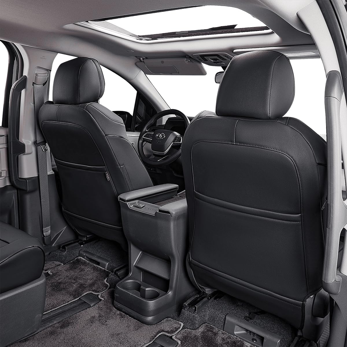 EKR Sienna Seat Covers for 2021-2025 Toyota Sienna Limited,Platinum,2nd Row Captain Chairs with Legrest 7 Seats,Automotive Seat Covers,Car Seat Cover Full Set,Leather(Black)