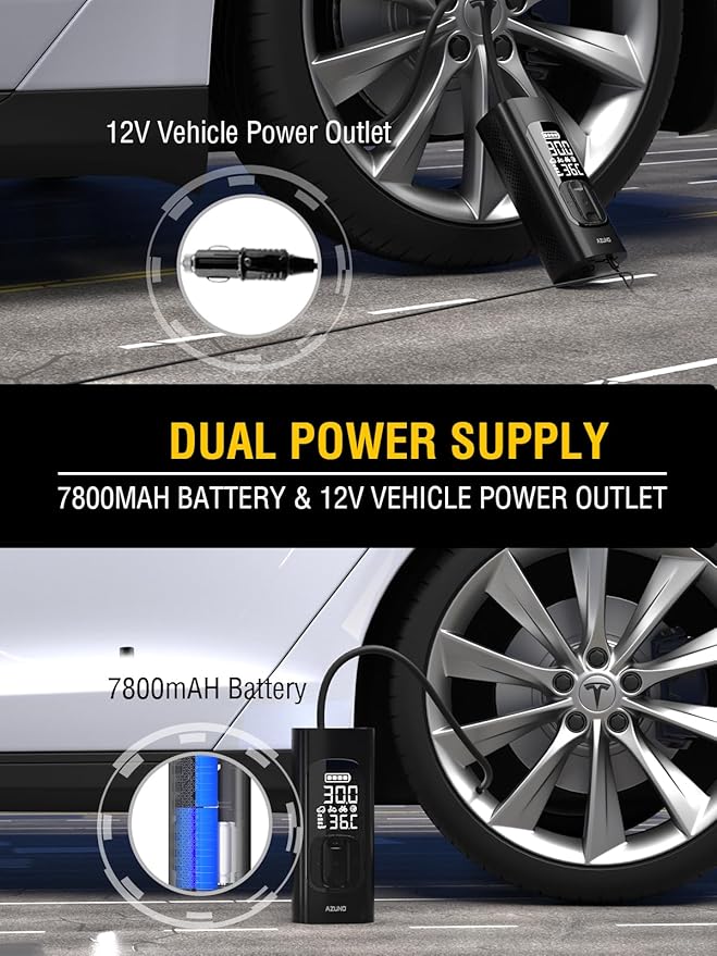 AZUNO Tire Inflator Portable Air Compressor, 3X Fast Inflation Portable Air Pump, Auto Shut-Off Tire Pump for All Cars Motorcycles & Bikes, with Presta and Schrader Valves, Accurate Pressure, 150PSI