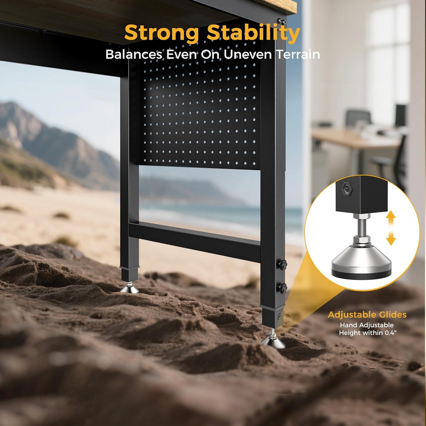 48" Adjustable Heavy Duty Workbench, 2000 LBS Load Capacity Rubber Wood Work Table with Pegboard, Power Outlets, Work Bench for Garage, Workshop, Office, Home, Commercial