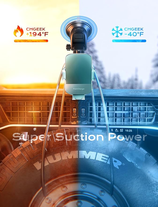 CHGeek Wireless Car Charger, 15W Fast Charging Auto Clamping Car Charger Phone Mount Phone Holder fit for iPhone 16 15 14 13 12 Pro Max 11 XR XS, Samsung Galaxy S25 Ultra S24 S23 S22, Dark Teal