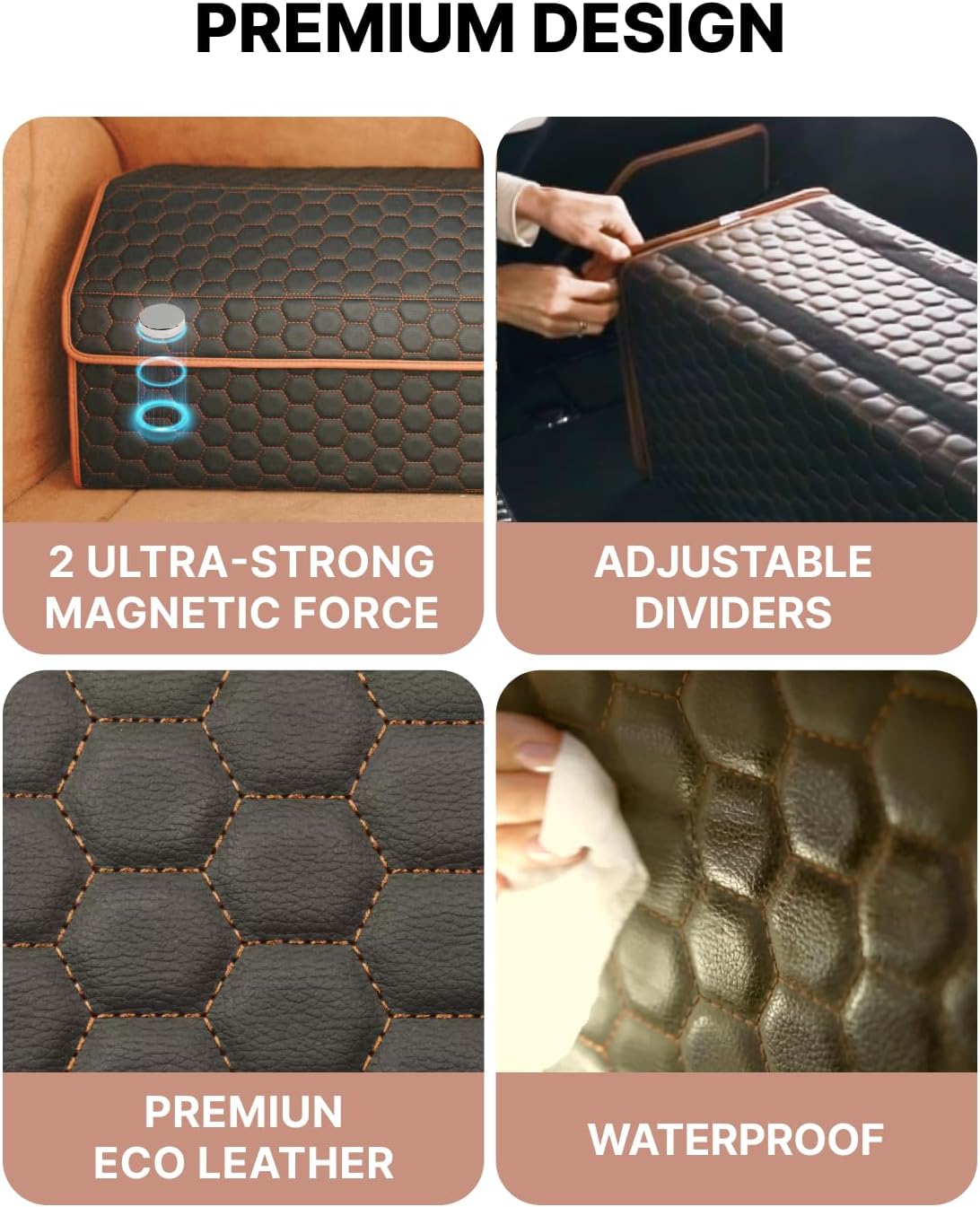 Car Organizers Set SUV Sedan Truck – Foldable Storage Boxes for Auto Accessories, Road Trips, Travel Essentials, Vehicle Organization, Great Gift for Men & Women Drivers – Hexy 17+21 Inch