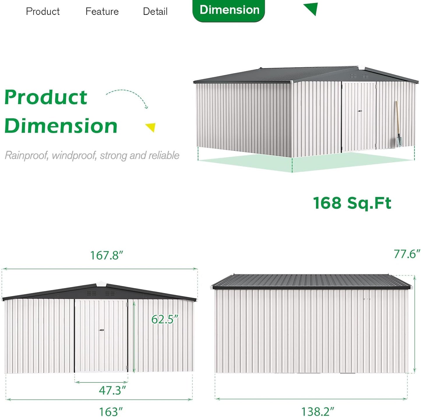 U-MAX Storage Shed 14x12 Outdoor Shed, Large Metal Outside Storage Garden Sheds & Outdoor Storage Shed Clearance, 12x14 Tool Shed Outdoor Storage Lockable for Backyard, Patio and Outside Use in White