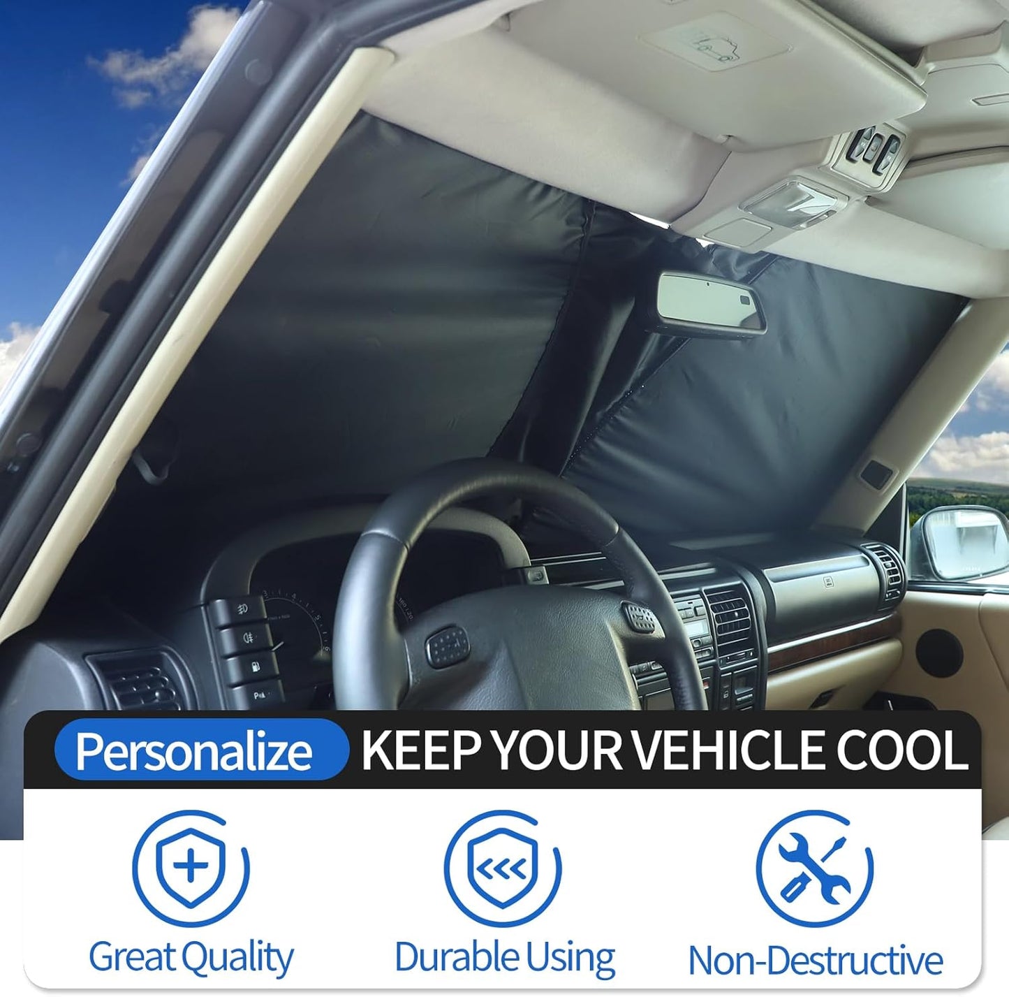 Windshield Sunshade Fit for Land Rover Discovery 2 LR2 1998-2003, Folding Car Sun Shade for Front Window, Auto Sun Protection Visors Blocks UV Rays and Keeps Vehicle Cool