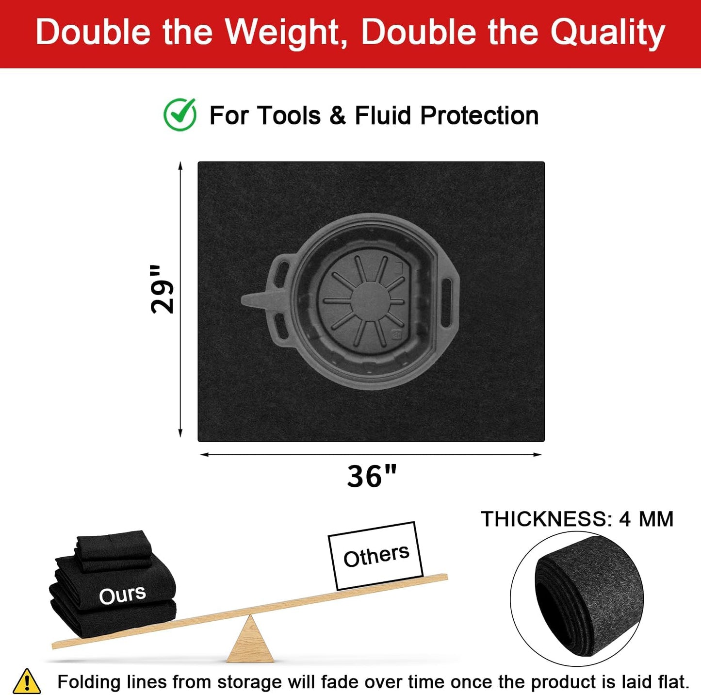 Golener Oil Spill Mat - Garage Floor Mat, Absorbent Oil Pad, Premium Maintenance Mat, Waterproof, Contain Liquid, Protect Garage Surface from Spill & Stain, Reusable, Washable, Durable, Black, 29”x36”