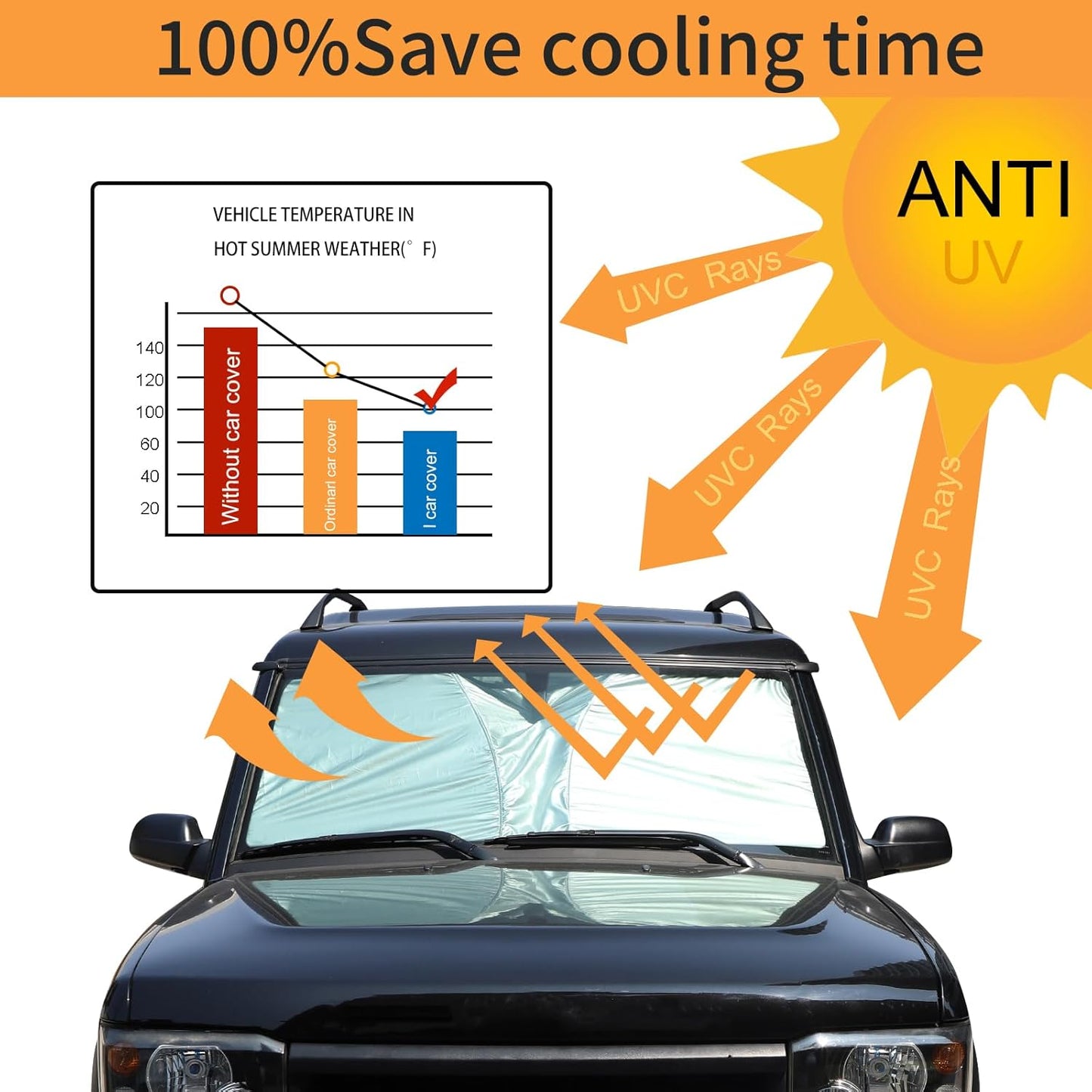 Windshield Sunshade Fit for Land Rover Discovery 2 LR2 1998-2003, Folding Car Sun Shade for Front Window, Auto Sun Protection Visors Blocks UV Rays and Keeps Vehicle Cool