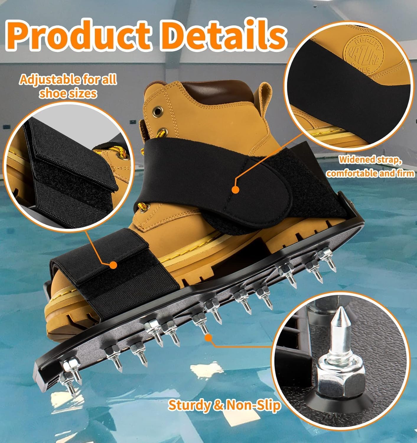 Epoxy Floor Spiked Shoes Fully Assembled Gunite Spiked Shoes with 3/4" Short Spikes for Garage Floor Epoxy, Overlays, Cover Installation,1 Pair (Black)