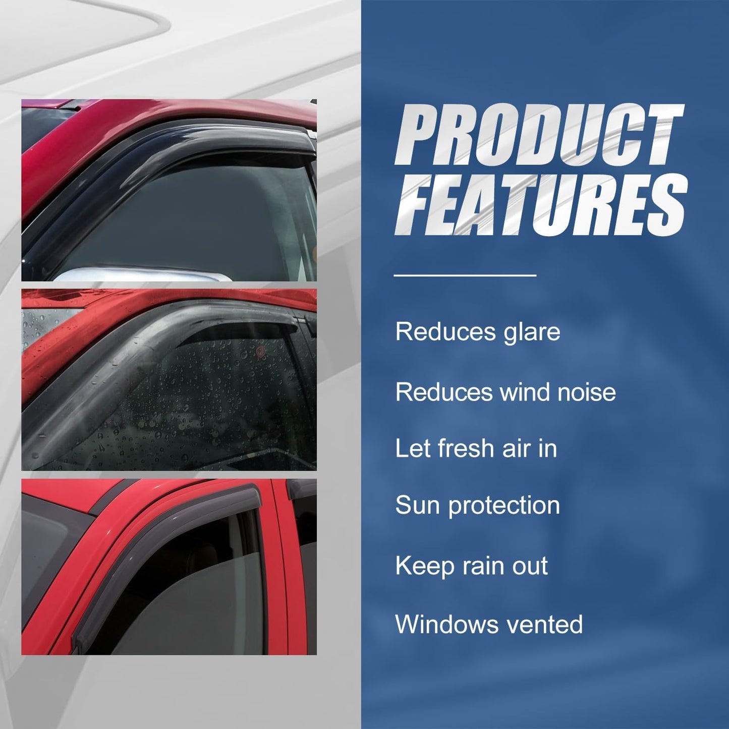 Auto Dynasty 4Pcs Carbon Fiber Pattern Window Visors Compatible with 2007-2014 Chevy Silverado Avalanche Suburban GMC Sierra Yukon XL, Tape-On Front & Rear Window Deflectors Rain Guards