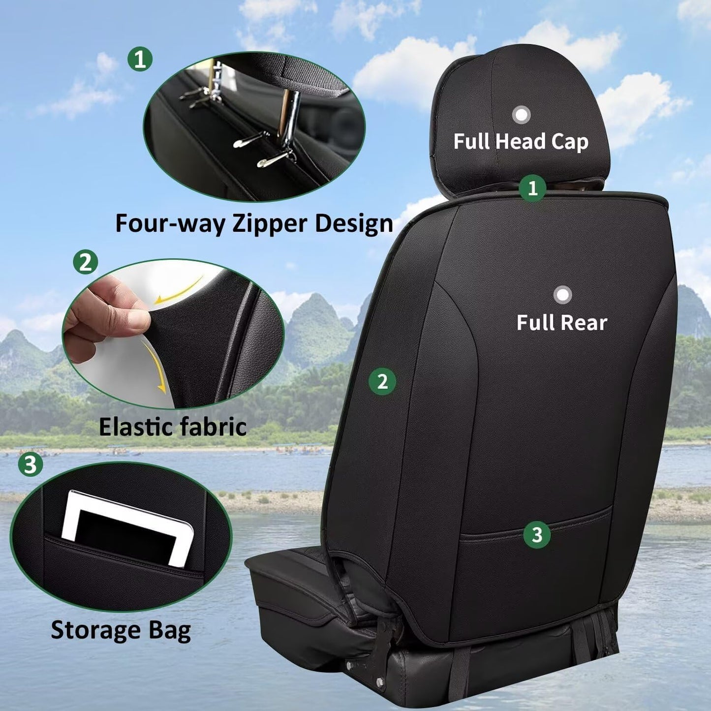 YORKENIC Fit for Hyundai Kona Seat Covers Front Set 2018-2024 2025: Breathable Leather Car Seat Covers Compatible Airbag (2 Front Set, Black & Grey)