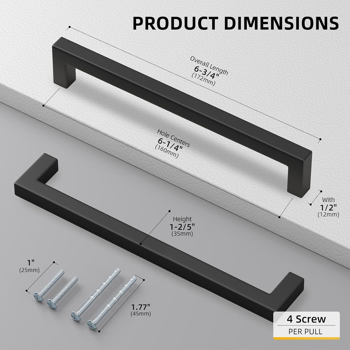 goldenwarm 50 Pack 6-1/4INCH Black Square Bar Cabinet Pull Drawer Handle Stainless Steel Modern Hardware for Kitchen and Bathroom Cabinets Cupboard,Center to Center 160mm Kitchen Cupboard Handles