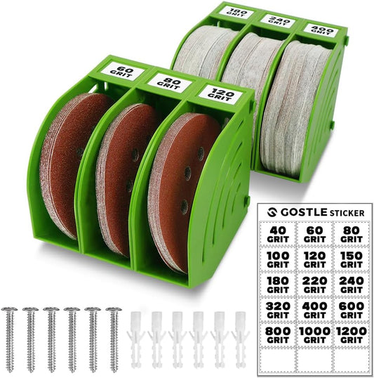 5 Inch Professional Sanding Discs Storage Bins - 6 Bins Set for Efficient Organization, Offset Snap-On Connection, Grit Classification, Space-Saving Design and Versatile Application, Green