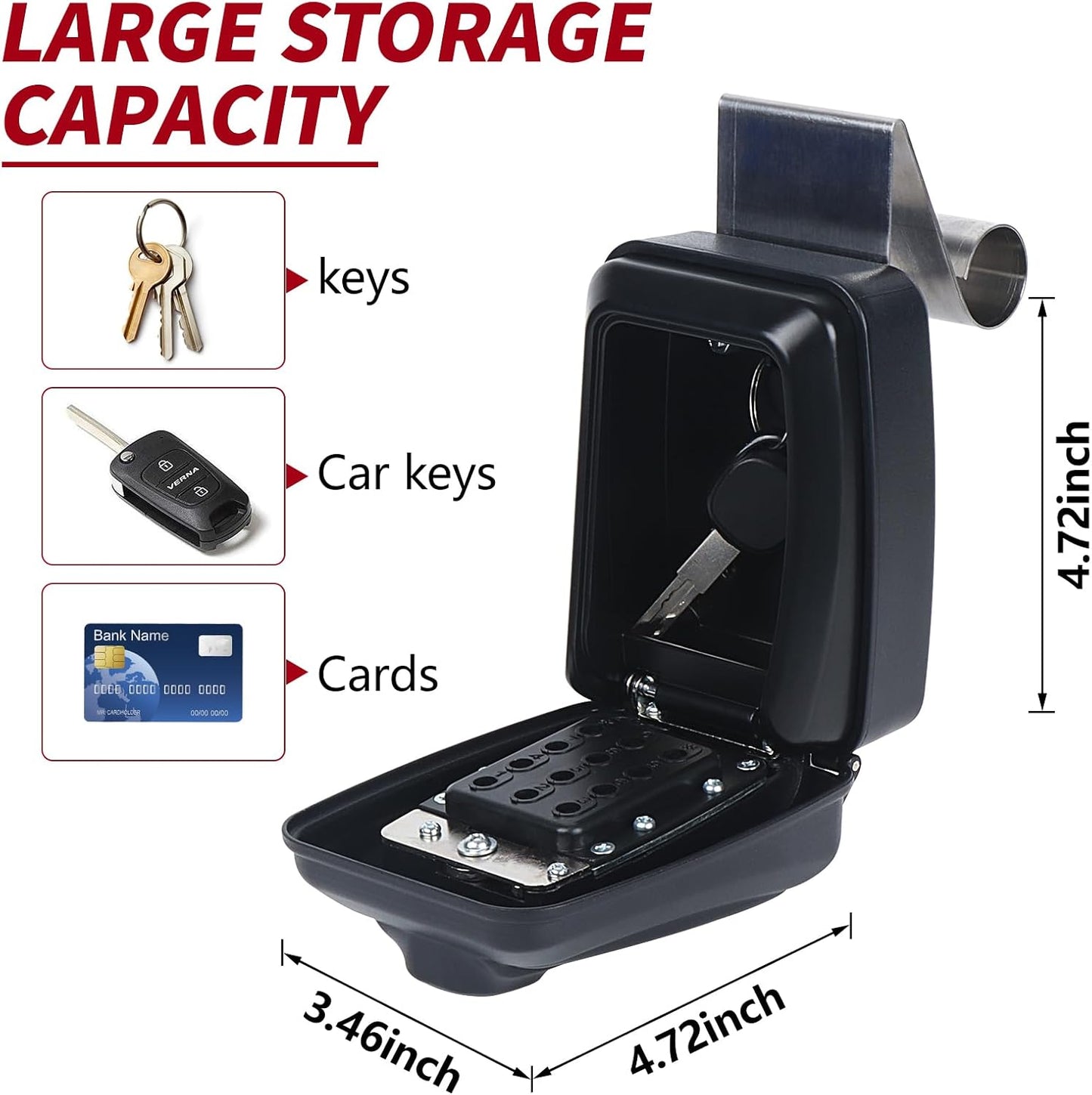 Car Window Lock Box for Turo, Black Portable Lockbox for Car Keys, Car Key Lock Box Fit for Ride Share, Turo, GetAround, with Sturdy Large Capacity, Protective Cover, Weather Protection