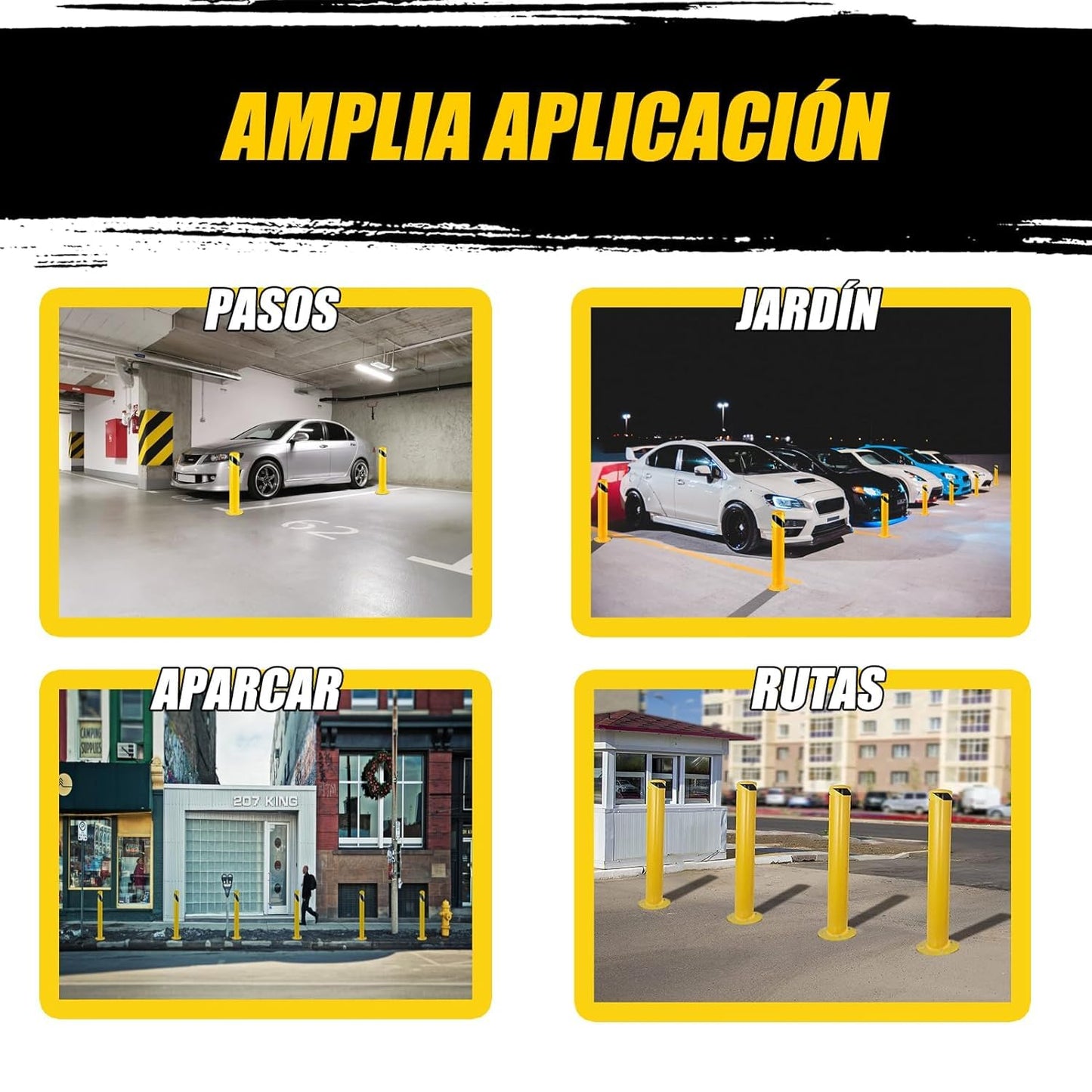 Safety Bollard Post, 36" H Steel Bollards,3.5" D Parking Bollard, Yellow Powder Coated Safety Parking Barrier Post, for Traffic Sensitive Areas (3, 36" H*3.5" D)