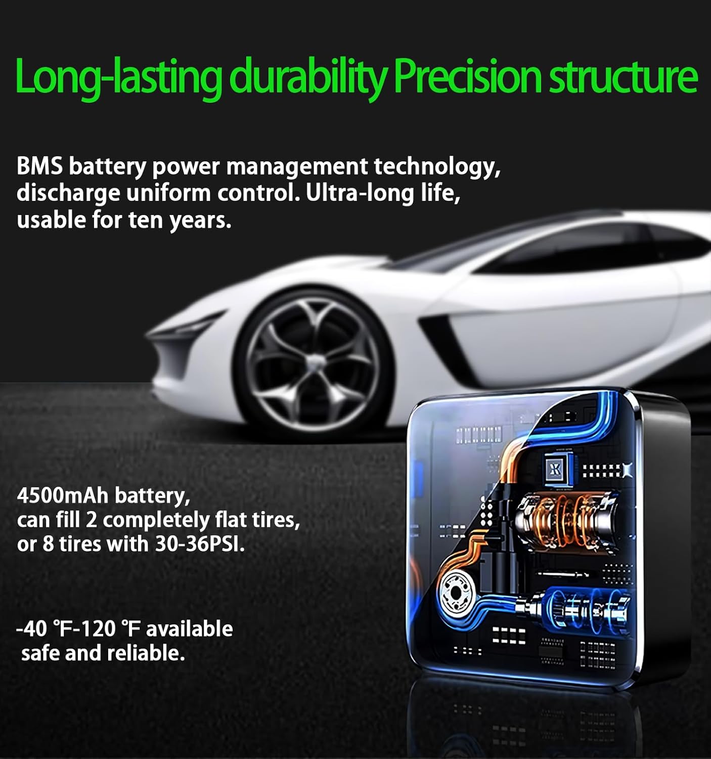 Tire Inflator Portable Air Compressor - 150 PSI Air Pump for Car Tires - 2X Faster Inflation, Smart Pump Tire Inflator for Cars, Motorcycles, Bicycles, Balls