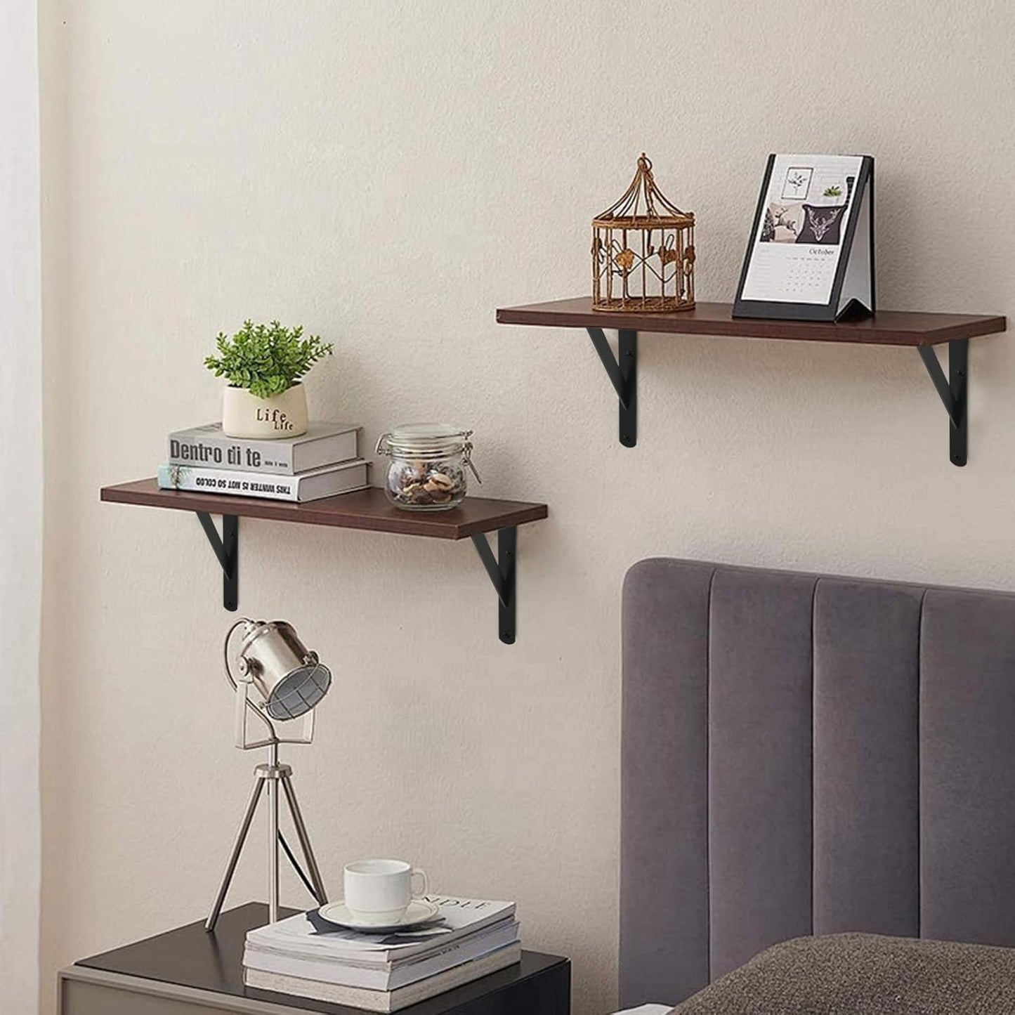 8 Pack L14 x H 10" Black Heavy Duty Shelf Brackets with Screws Metal Shelf Brackets Shelf Support Angle Brackets for Shelves L Brackets Heavy Duty Floating Shelf