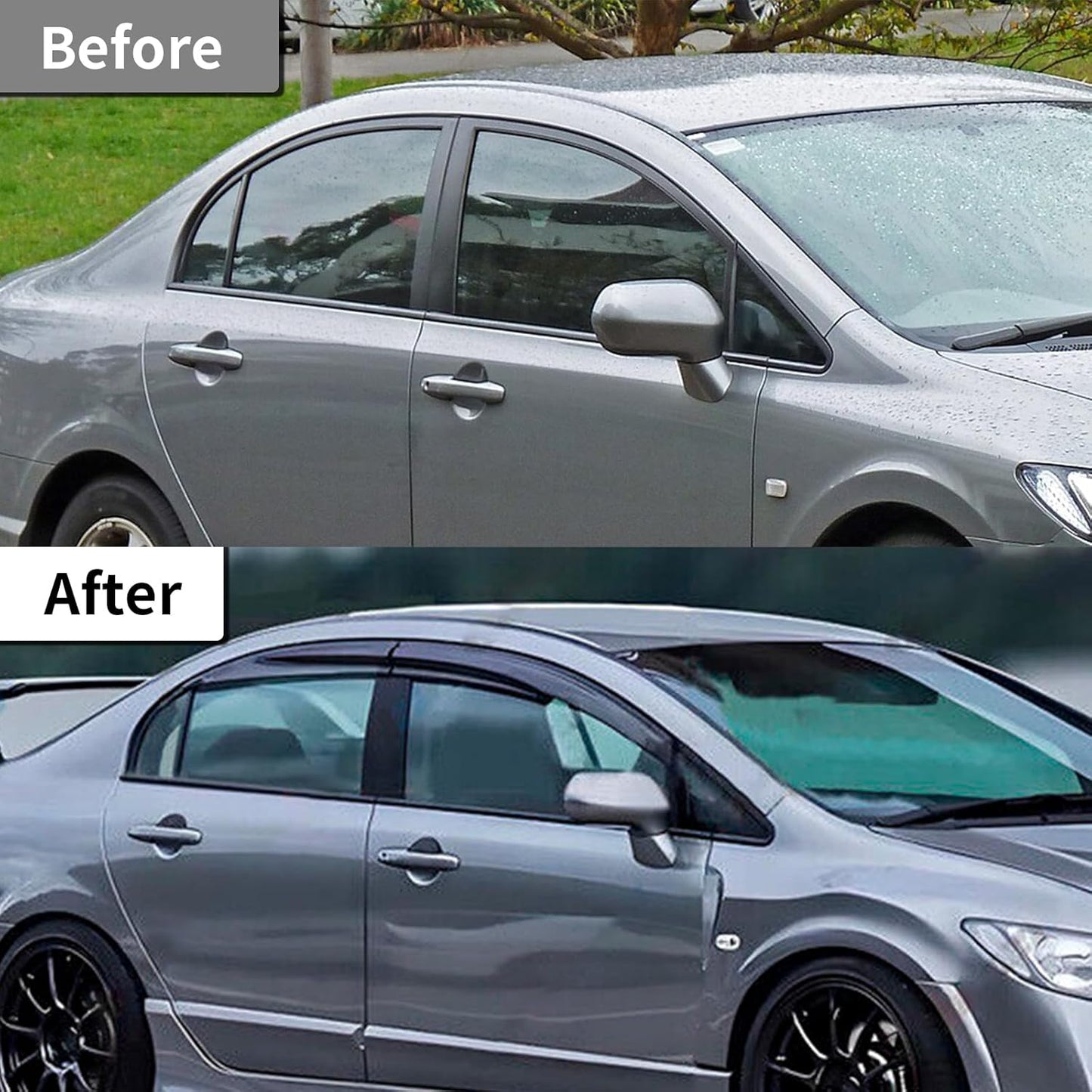 Rain Guards Side Window Visor Vent Outside Mount, 4PCS Fits for Honda Civic 4-Door Sedan 2006 2007 2008 2009 2010 2011