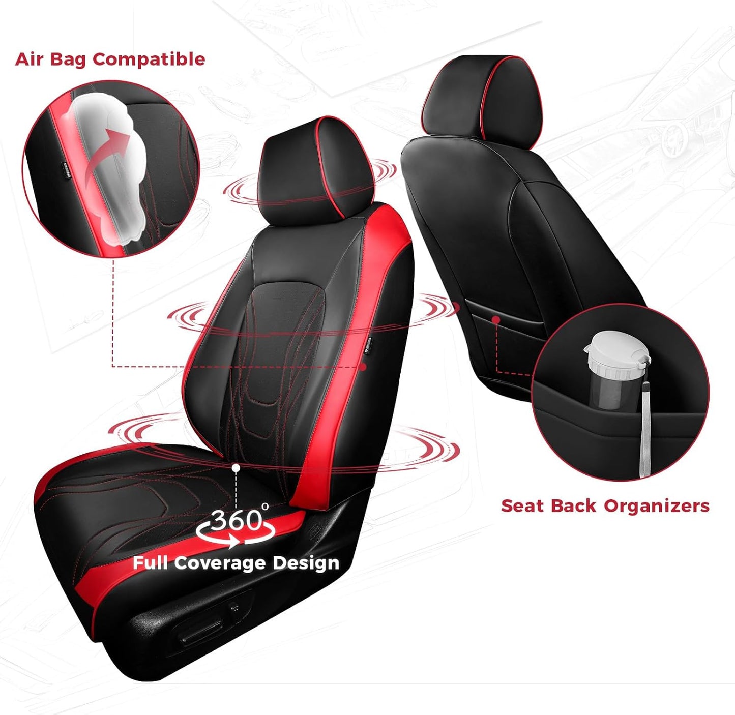 FREESOO Seat Covers for Honda CRV, Custom Fit Seat Covers Full Set, CRV LX EX EX-L Sport Touring Special Edition Trailsport Hybrid & Gas 2023 2024 2025 2026, Waterproof Leather Seat Cover, Black & Red