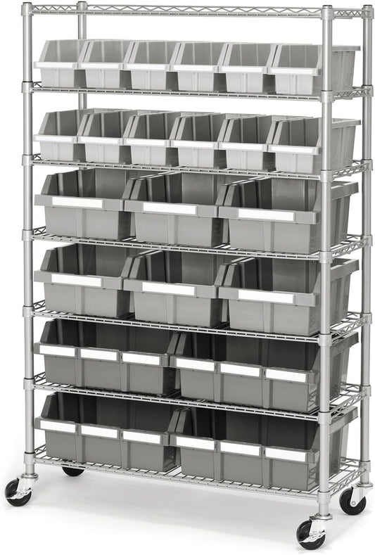 Seville Classics Commercial 7-Tier Platinum/Gray NSF 22-Bin Rack Storage System