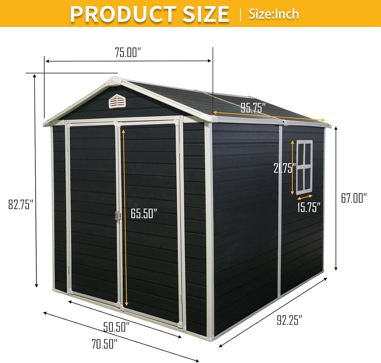 6x8 FT Outdoor Storage Shed, Resin Garden Shed with Thick Floor, Plastic Storage Shed with Window, Waterproof Outside Tool Shed with Lockable Hinged Doors for Backyard, Patio, Lawn, Black
