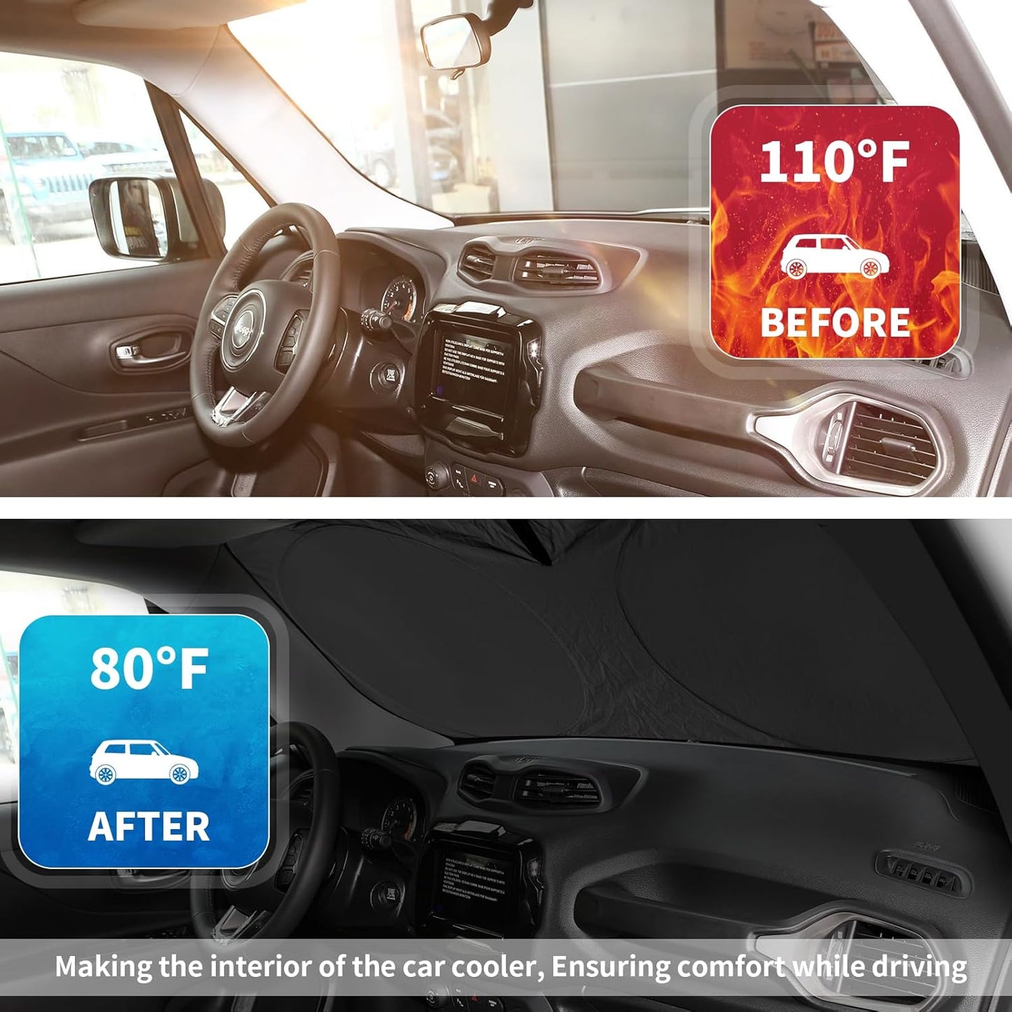 INSAUTO for Jeep Patriot Windshield Sun Shade for Jeep Renegade SUV 2015-2024 2025, Front Foldable Sunshade for 2017 Jeep Patriot SUV Car Sun Visor Cover Blocks UV Rays Keep Your Car Cooler