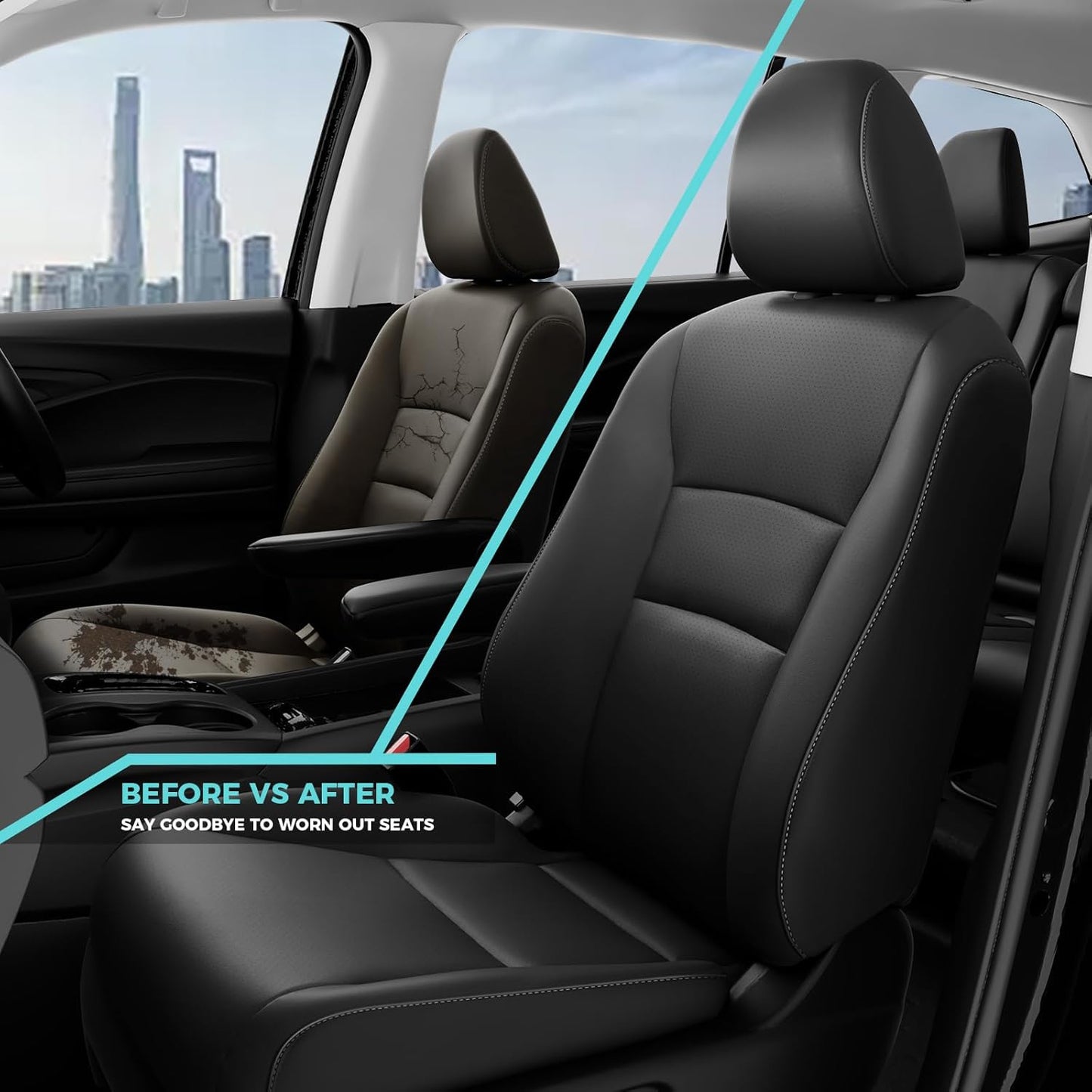 for Honda Pilot Seat Covers, Car Seat Protectors Full Set Custom Fit Pilot Elite,Black Edition 2016 2017 2018 2019 2020 2021 2022 7 Seats, Faux Leather Full Coverage Waterproof, Black