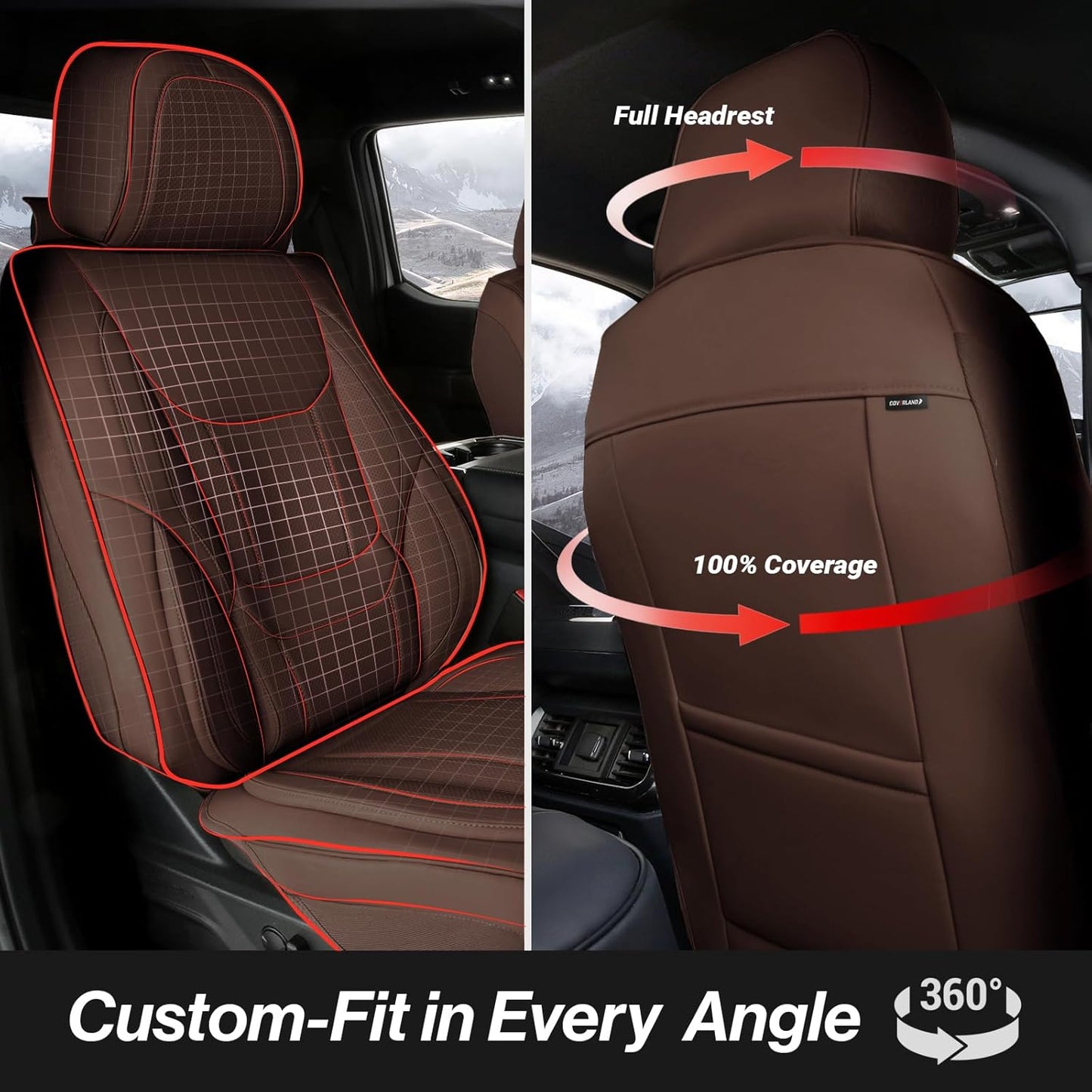 Coverland Custom Car Seat Covers Compatible with 2003-2009 Ram 3500 Quad Cab - Premium Leather Non-Slip Memory Foam Waterproof Custom Interior Protector Full Set-Dark Brown [See Size Chart-Size X139]