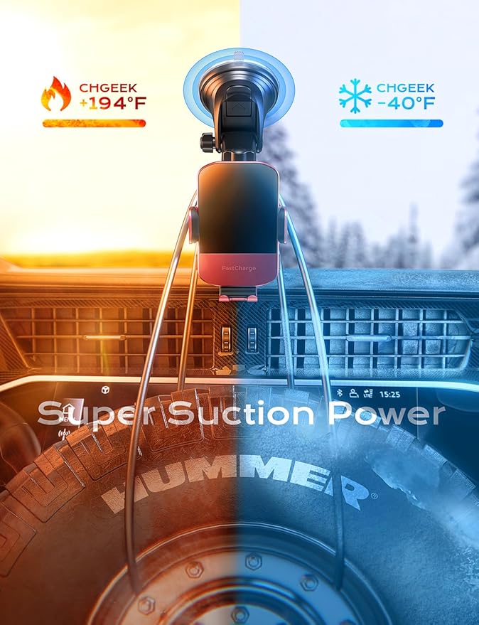 CHGeek 15W Fast Charging Auto Clamping Car Charger Phone Mount Phone Holder (Red)