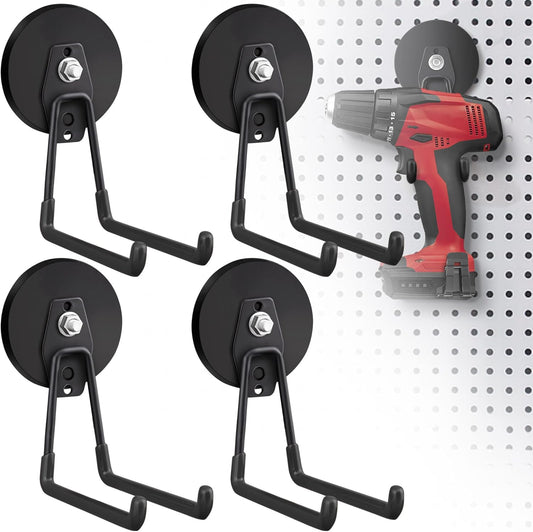 4 Pack Large Strong Magnetic Hooks for Hanging Heavy Duty, 3.5in Neodymium Magnet Storage Utility Hooks, Steel Long Magnetic Holder/Hanger Hook Organizer for Hanging Garage/Garden/Power Tools Black