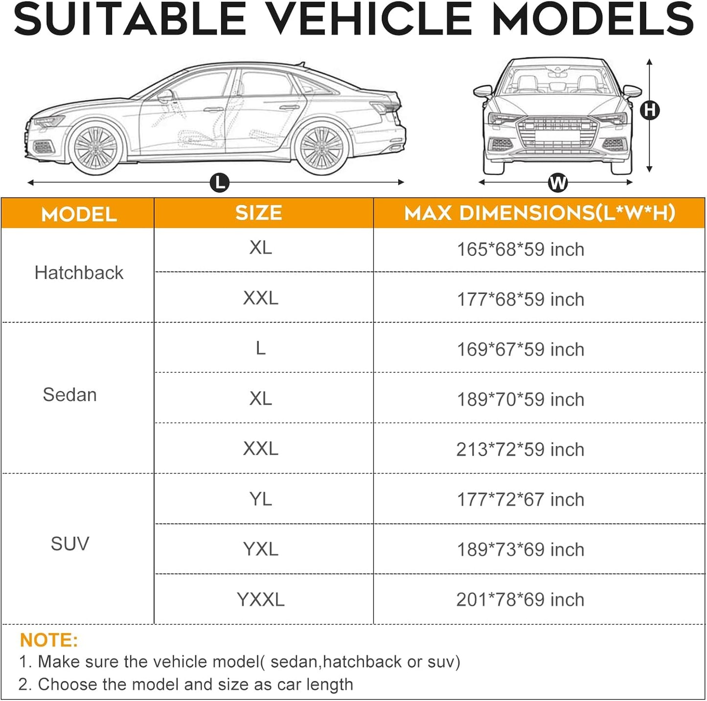 Sedan Car Cover Waterproof All Weather for Automobiles，Outdoor Heavy Duty Full Exterior Covers with Zipper Door, Rain Sun Snow Dust UV Protection, Windproof Straps & Reflective Strips(Up to 169")