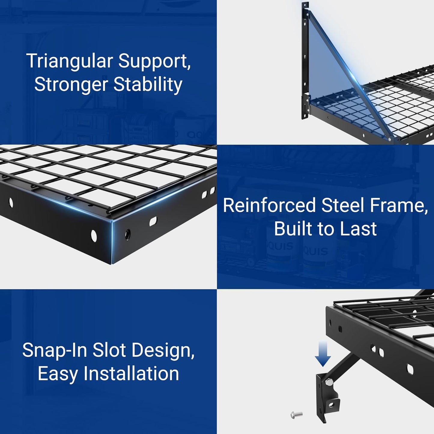 FLEXIMOUNTS 2-Pack 2x4ft Garage Wall Shelving - Heavy Duty Garage Storage Rack, 440 lbs Load Capacity with Brace Guardrail, Organization System for Tools, Heavy Bins, Sports Equipment, Utility Room