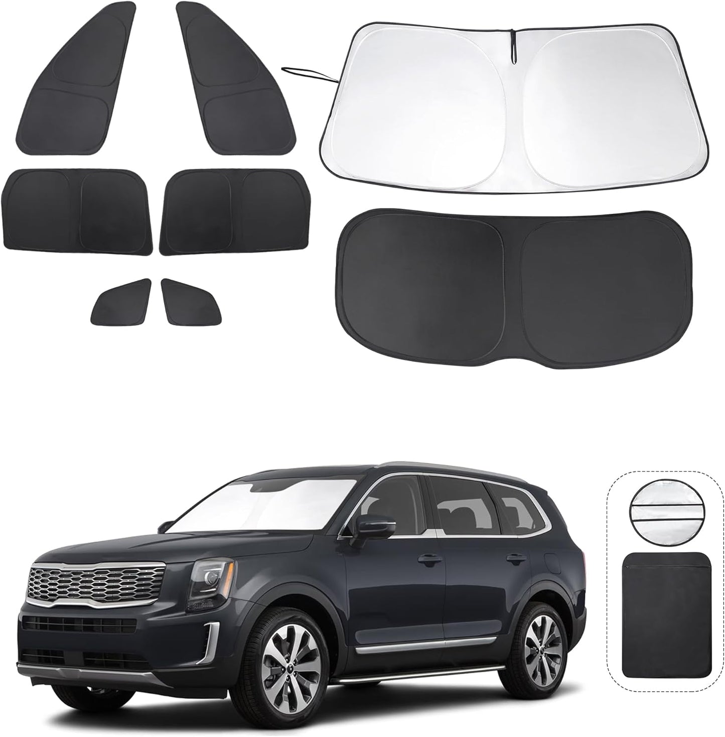 TINGLU Window Shades for Kia Telluride 2020 2021 2022 2023 2024 2025 Accessories Car Side Full Windows Rear Triangular Windshield Sun Shade Sun UV Rays & Privacy Protection for Camping 8PCS