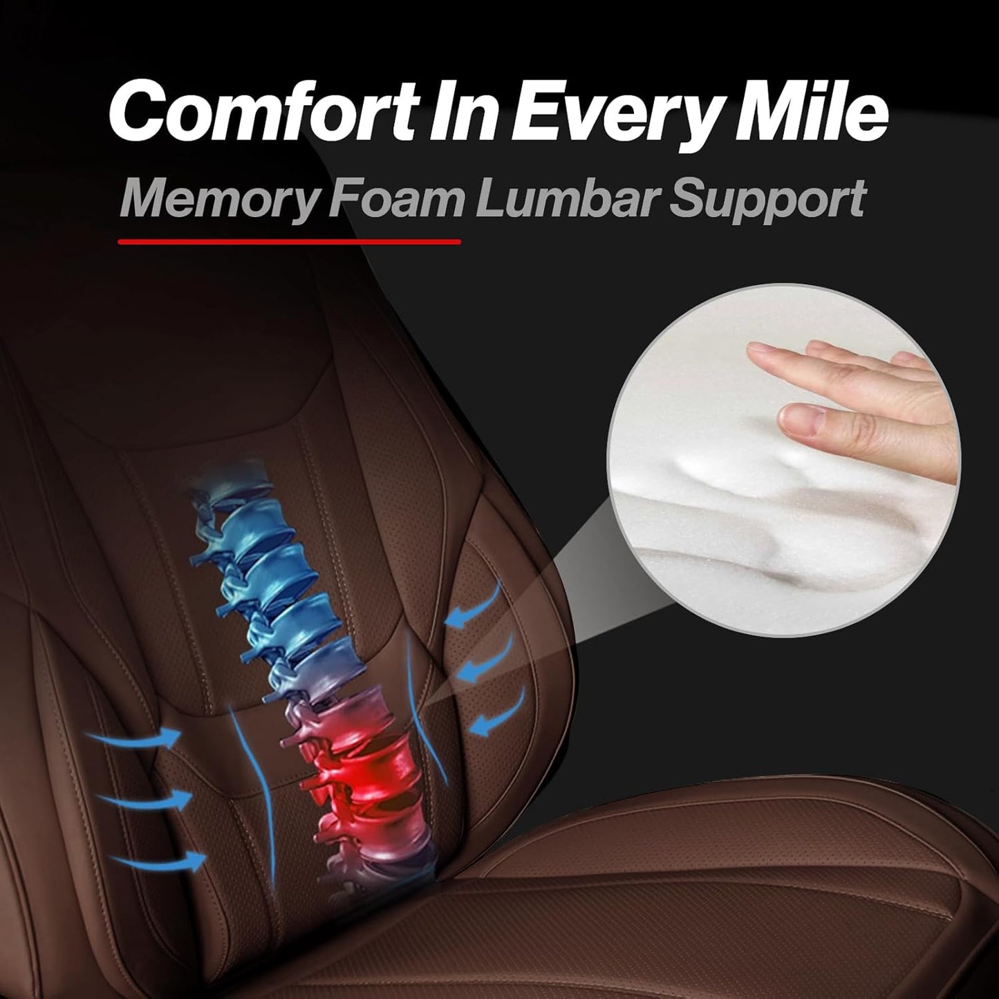 Coverland Custom Car Seat Covers Compatible with 2022-202 Tundra CrewMax, Double Cab - Premium Leather Non-Slip Memory Foam Waterproof Interior Protector Full Set-Dark Brown [See Size Chart-Size X119]