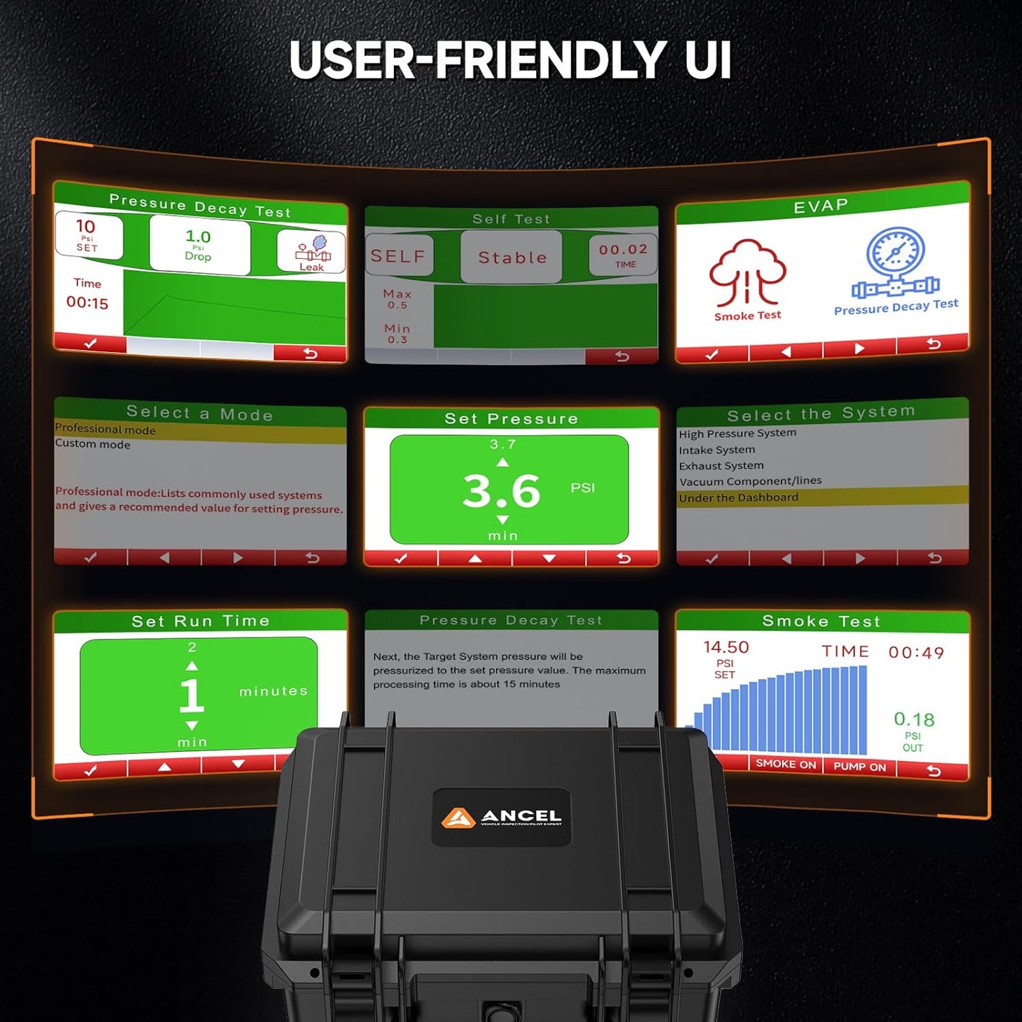 ANCEL L8000 Automotive Smoke Machine | Dual Mode Diagnostic Leak Tester for EVAP & Turbo Systems | Built-in Air Pump & Color LCD | Adjustable Pressure & Run Time | Compatible with Multiple Vehicles