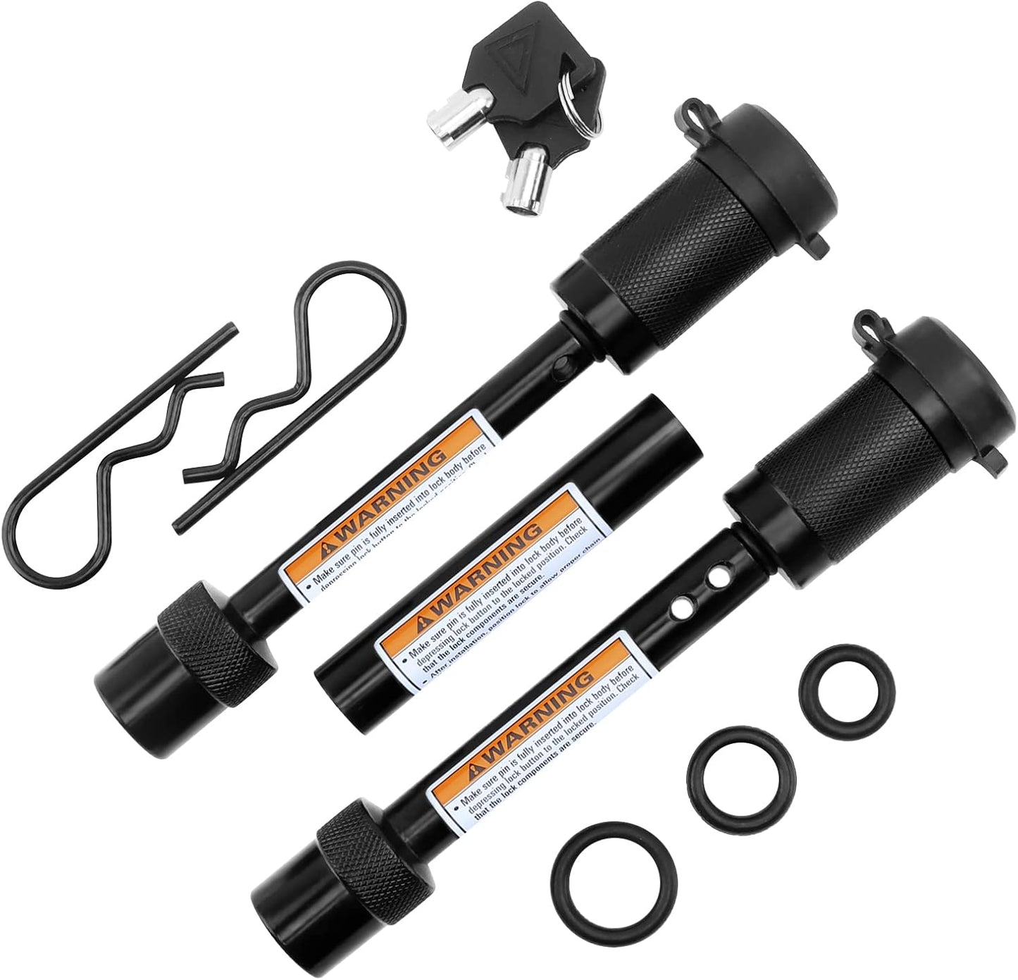 Trailer Hitch Pin Lock Set 1/2 Inch and 5/8 Inch with 2 Locking System, 4" Long Span with Extra 3/4" Dia Adaptor Locking Hitch Pin and Anti-Rattle O-Rings for Class I-V Hitches