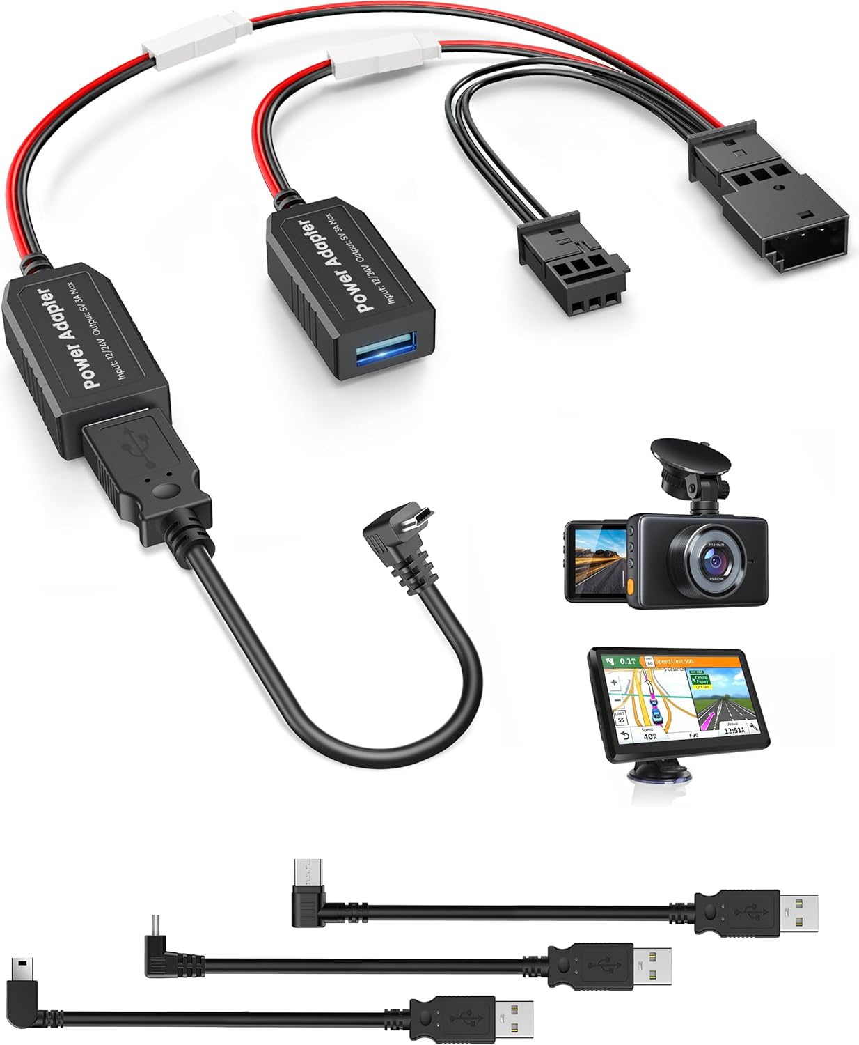 Dash Cam Power Adapter,(3P Type D)Fit Select Ford F150/Mustang/Edge/Ranger/Bronco,Lincoln MKC/MKZ/Aviator/Nautilus/Navigator,Connect Rain Sensor,Power Adapter Charging Cable for GPS Dashcam Camera