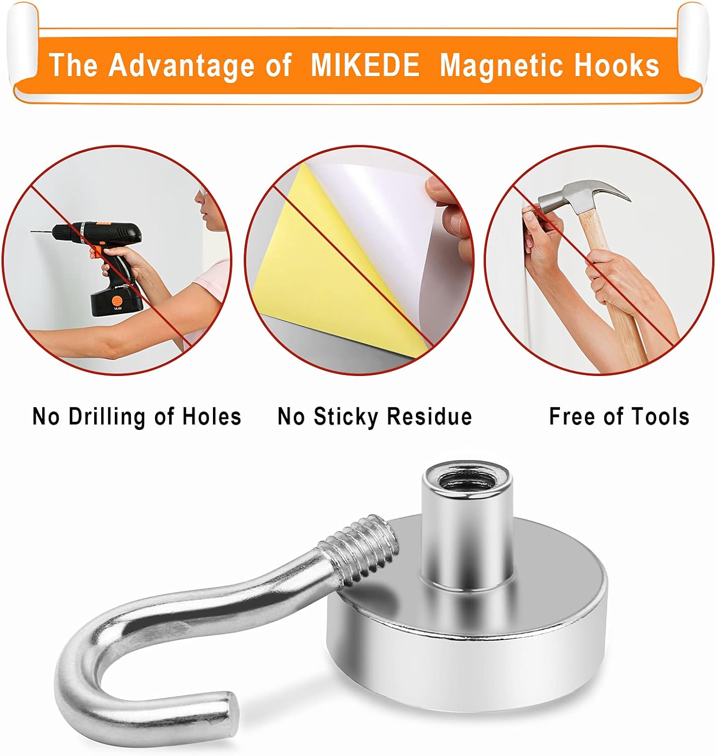 MIKEDE Magnetic Hooks, 28Lbs+ Strong Magnetic Hooks Heavy Duty for Cruise Cabins, Super Hanging Hooks Neodymium Magnets with Hook for Fridge, Grill, Toolbox, Storage, Pack of 4