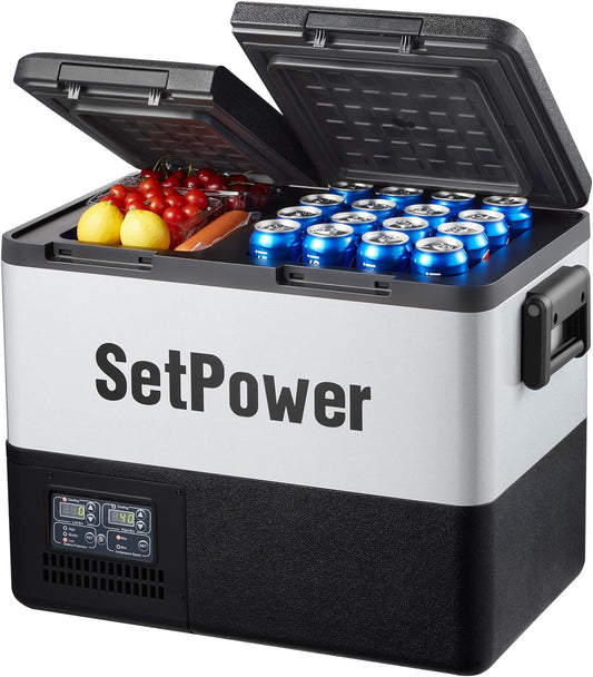 Setpower PT45 Electric Cooler Car Refrigerator,45L Dual Zone Portable Freezer Fridge,Portable Car Fridge,12 Volt Refrigerator for Car,Truck,RV,Vehicles,Travel and Home Use,0℉-50℉